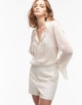 [ASOS DESIGN] ASOS DESIGN crinkle chiffon fitted shirt in ecru-White 14 Ecru