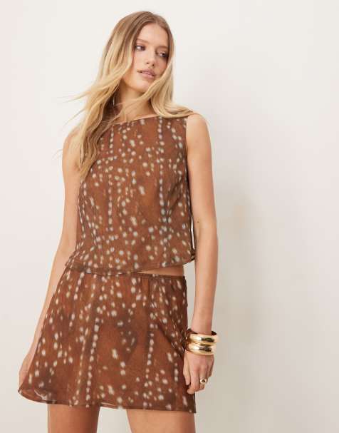 ASOS DESIGN crinkle chiffon mini skirt in deer print co ord - view 1