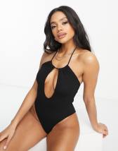 ASOS DESIGN super cut away strappy swimsuit in black