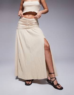 Asos Design Crinkle Drop Waist Maxi Skirt In Neutral