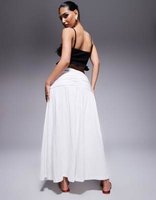 Asos Design Crinkle Drop Waist Maxi Skirt In White