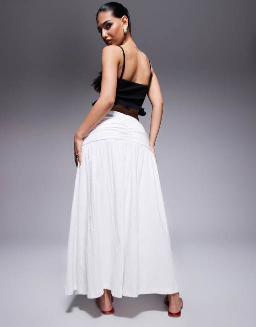 ASOS DESIGN crinkle drop waist maxi skirt in white