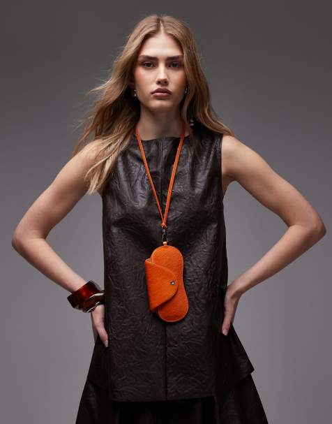 ASOS DESIGN crinkle faux leather longline tabard top in chocolate