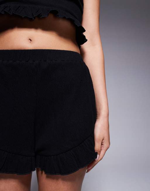 ASOS DESIGN crinkle flippy shorts with frill hem in black - part of a set, 4 of 5