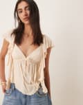 [ASOS DESIGN] ASOS DESIGN crinkle flutter sleeve open back top in cream-White 4 Cream