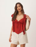 [ASOS DESIGN] ASOS DESIGN crinkle flutter sleeve open back top in rust-Red 8 Rust