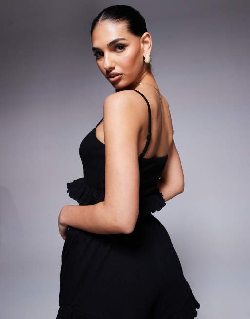 ASOS DESIGN crinkle frill hem cami crop top in black - part of a set, 4 of 4