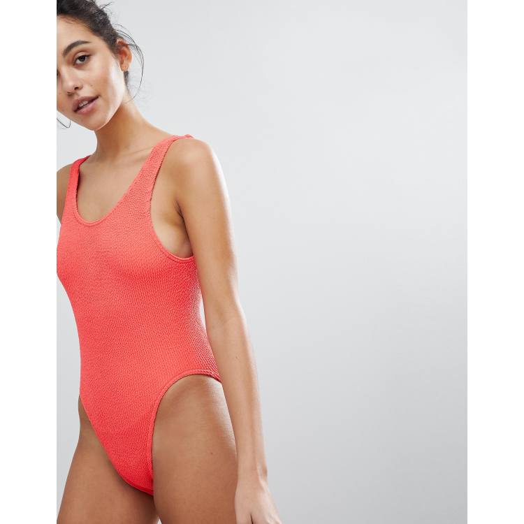 ASOS DESIGN Crinkle High Leg Swimsuit