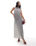 [ASOS DESIGN] ASOS DESIGN crinkle high neck ruched maxi dress with seam detail in light grey-White XS Light grey