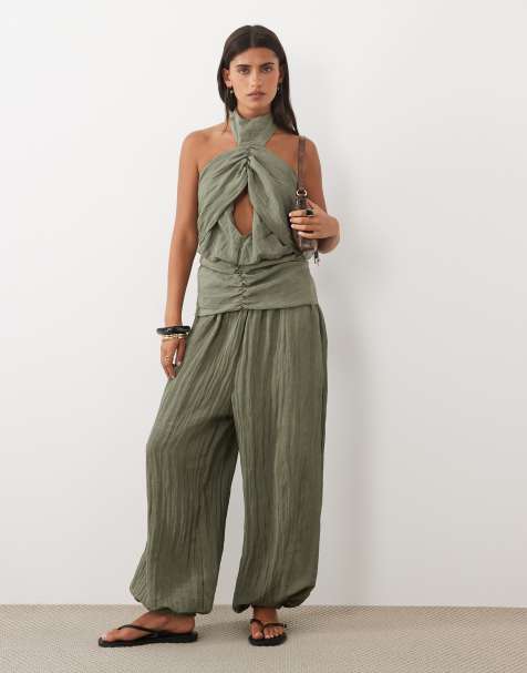 ASOS DESIGN Crinkle-Kombiteil-Hose in Khaki - view 1