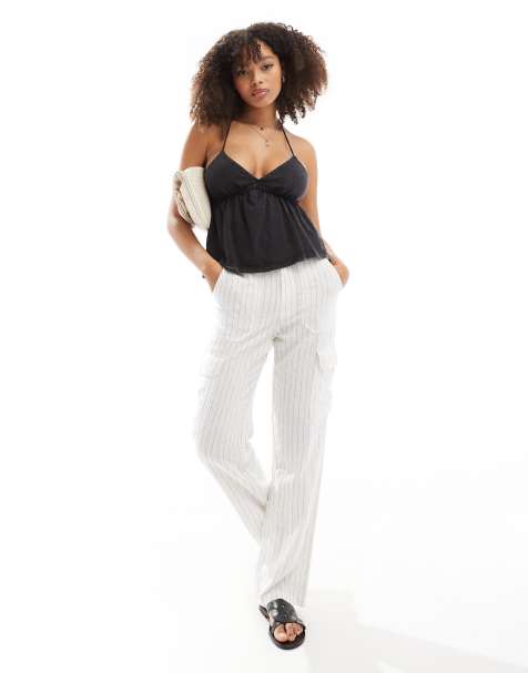 ASOS DESIGN crinkle lace insert cami blouse with open back in grey - view 1