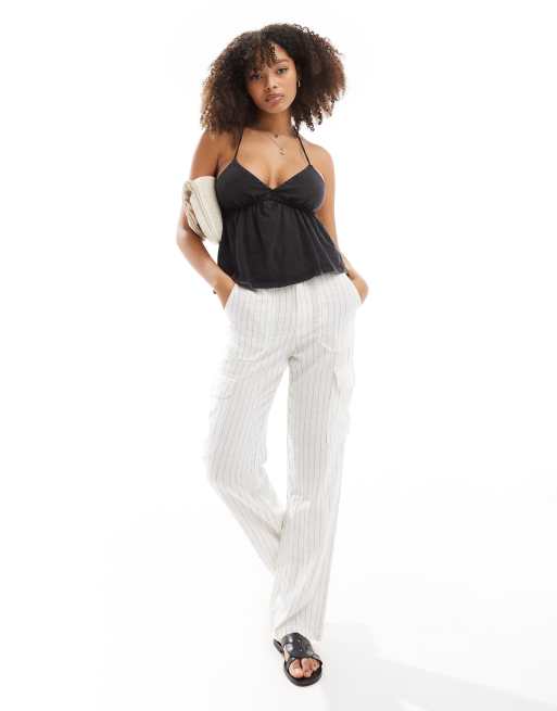 ASOS DESIGN crinkle lace insert cami blouse with open back in grey