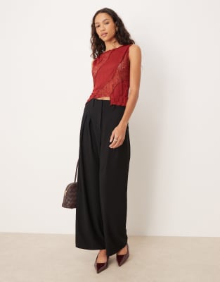Asos Design Crinkle Lace Mix Tank Top In Burgundy