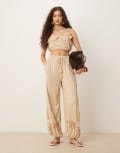 [ASOS DESIGN] ASOS DESIGN crinkle lace panel pants in stone (Part of a set)-Neutral 12 Stone