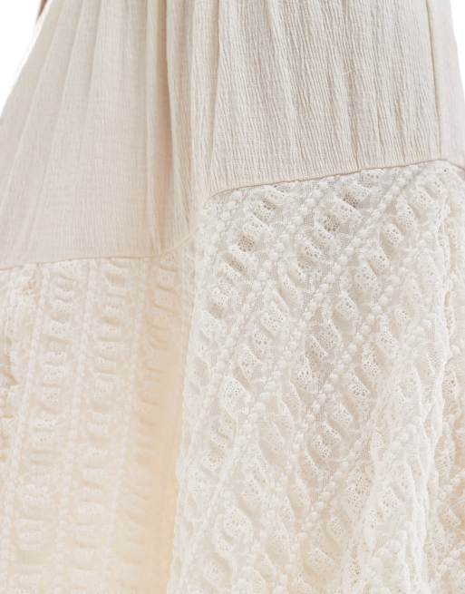ASOS DESIGN crinkle lace rara hem maxi skirt in ivory, 3 of 5