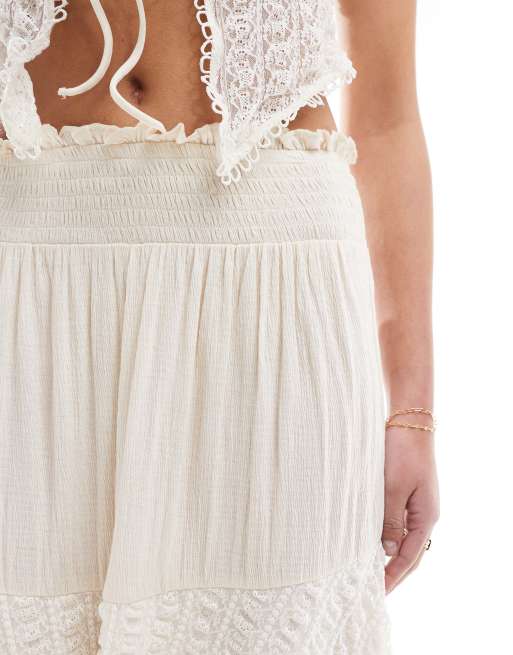 ASOS DESIGN crinkle lace rara hem maxi skirt in ivory, 5 of 5