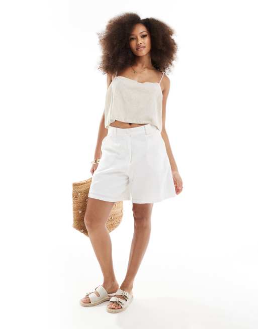 ASOS DESIGN crinkle linen blend square neck cami top in natural, 3 of 4