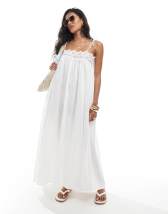 ASOS DESIGN square neck lace insert smock mini dress in white