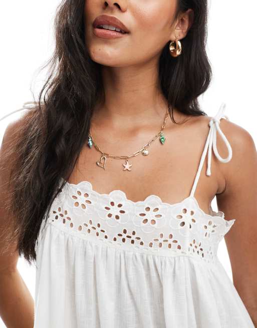 ASOS DESIGN crinkle maxi beach sundress with broderie trim in white, 2 of 4