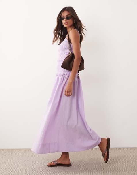 ASOS DESIGN crinkle maxi sundress with shirred dropped waist in lilac - view 1