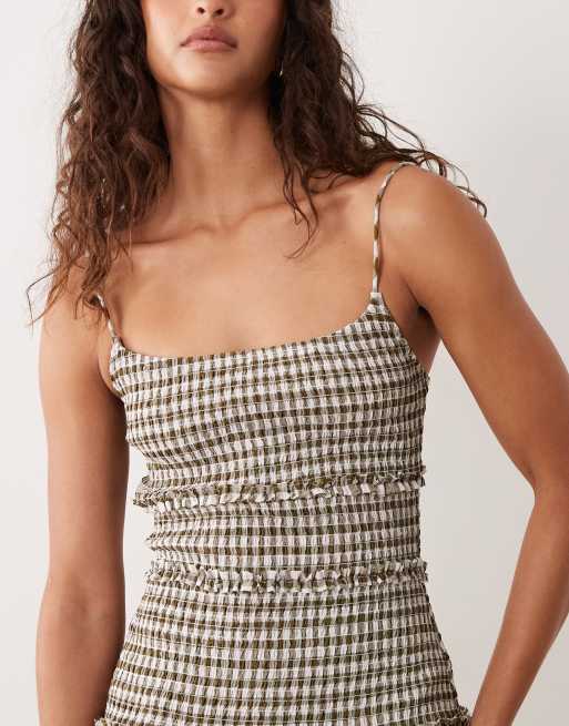 crinkle gingham shirred mini dress Winxie Shirred Mini Dress Red Gingham