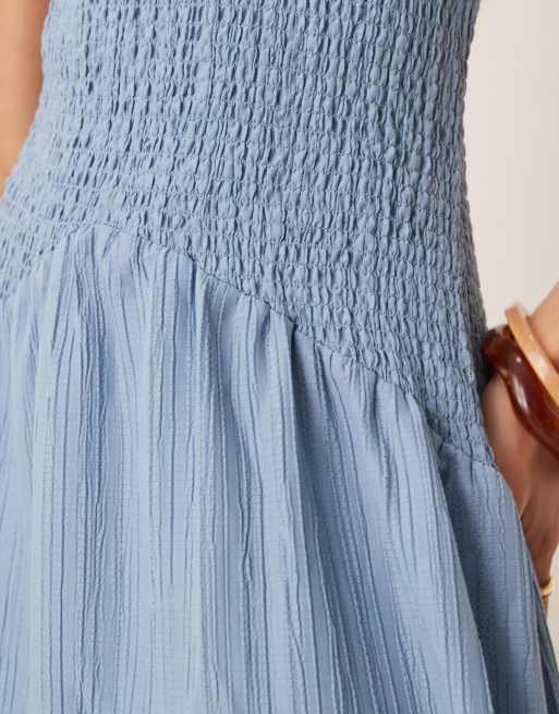 ASOS DESIGN crinkle midi dress with asymmetric neckline in steel blue, 3 of 4