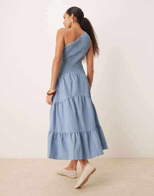 knee length dresses for ladies Women's Dresses Grayson Tied Back Asymmetrical Midi Dress Steel Blue S by Selfie Leslie