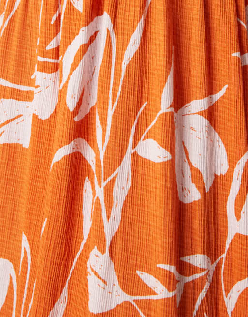 ASOS DESIGN – Crinkle-Midikleid in Orange mit weißem Blumenprint und Herzausschnitt, 4 von 4