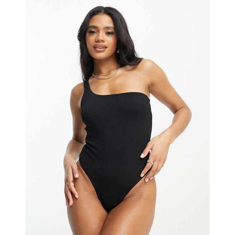 One shoulder cheap black swimsuit