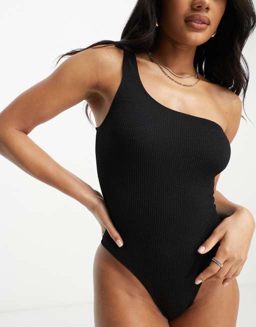 ASOS DESIGN Amy crinkle low back swimsuit in black