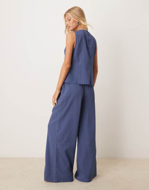 ASOS DESIGN crinkle palazzo pants in denim blue - part of a set