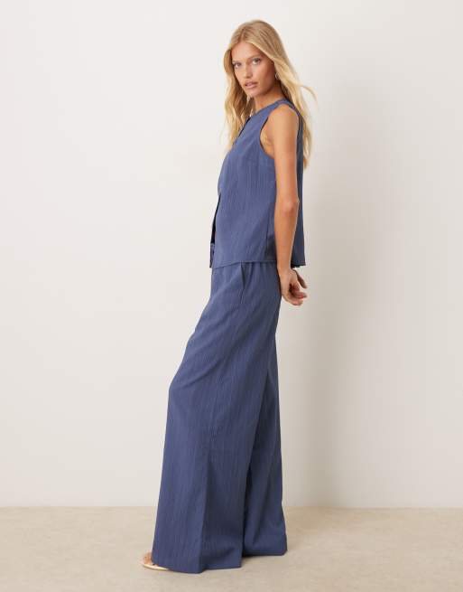 ASOS DESIGN crinkle palazzo pants in denim blue - part of a set
