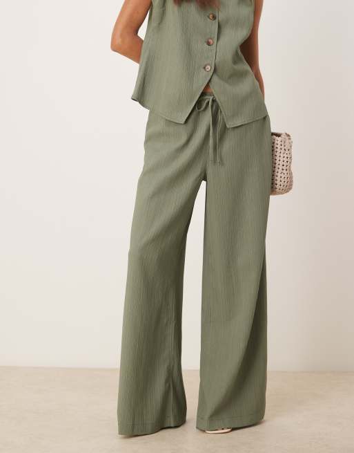 ASOS DESIGN crinkle palazzo pants in olive green - part of a set, 5 of 5