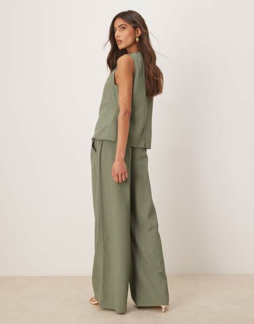 ASOS DESIGN crinkle palazzo pants in olive (part of a set), 3 of 5