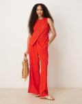 [ASOS DESIGN] ASOS DESIGN crinkle palazzo pants in orange (part of a set)-Red XS Orange