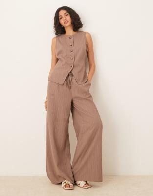Asos Design Crinkle Palazzo Pants In Neutral