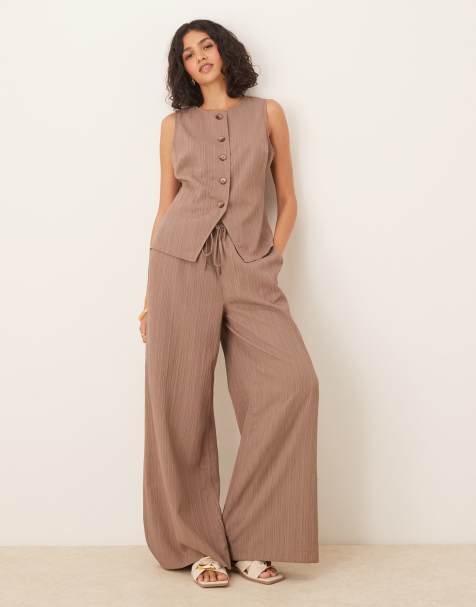 ASOS DESIGN crinkle palazzo pants in taupe - part of a set - view 1