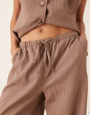Asos Design Crinkle Palazzo Pants In Neutral