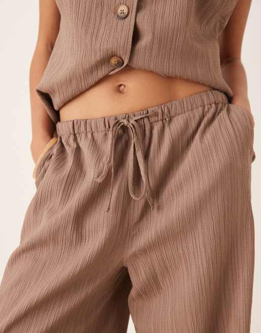 ASOS DESIGN crinkle palazzo pants in taupe - part of a set, 2 of 5