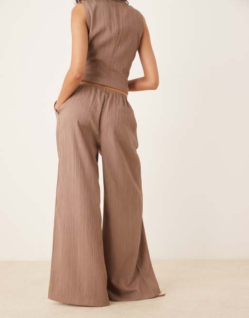 ASOS DESIGN crinkle palazzo pants in taupe - part of a set, 3 of 5