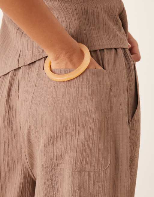 ASOS DESIGN crinkle palazzo pants in taupe - part of a set, 5 of 5