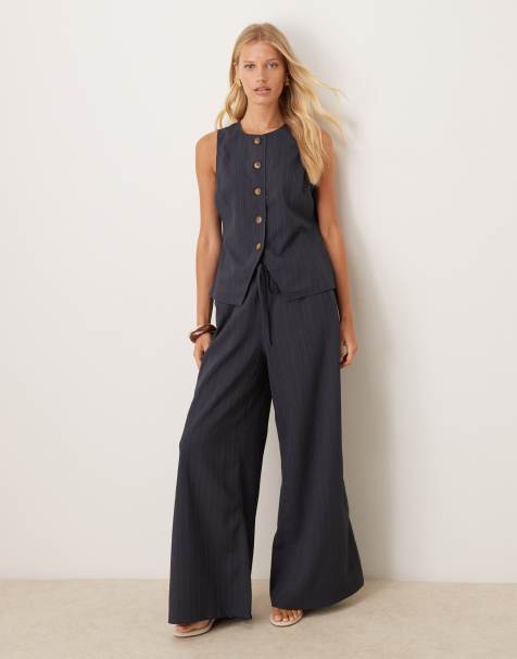 ASOS DESIGN crinkle palazzo pantss and crinkle top set in charcoal - view 1