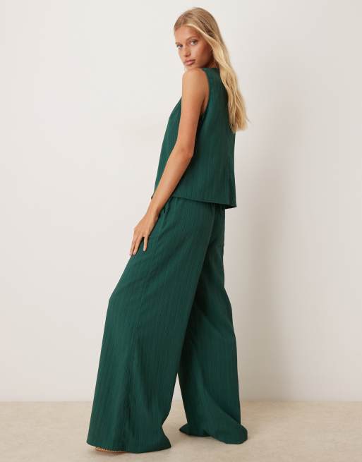 ASOS DESIGN crinkle palazzo trousers co-ord in bottle green ASOS