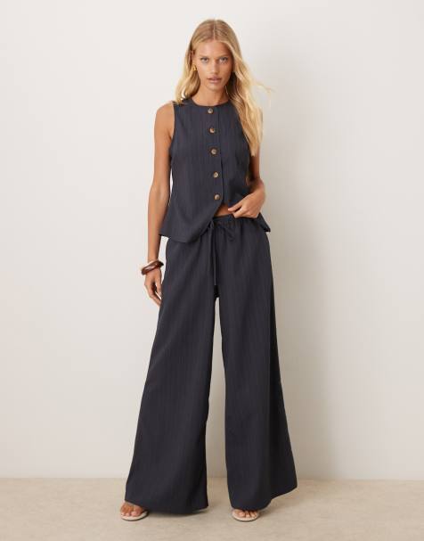 ASOS DESIGN crinkle palazzo trousers co-ord in charcoal - view 1