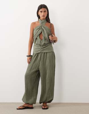 Asos Design Crinkle Pants In Green