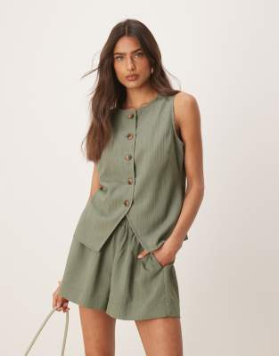 Asos Design Crinkle Pull On Shorts In Green