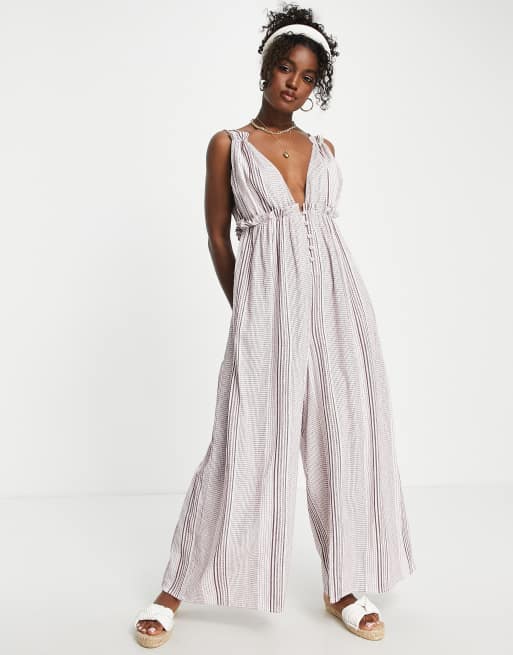 ASOS DESIGN tailored strapless bustier jumpsuit with wide leg in check