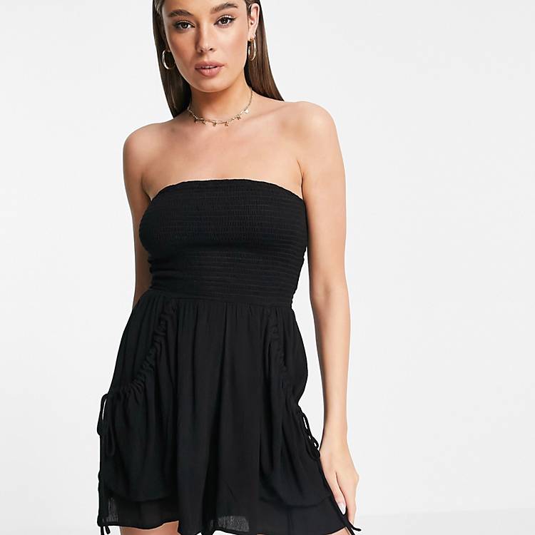 Womens Clothing Jumpsuits and rompers Full-length jumpsuits and rompers ASOS Tall Crinkle Rayon Strapless Slouch Jumpsuit in Black 