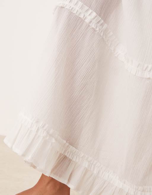 ASOS DESIGN crinkle ruffle maxi beach skirt in white