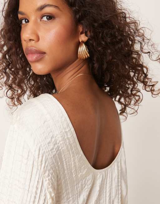 ASOS DESIGN crinkle satin long sleeve top in off white (part of a set), 2 of 4